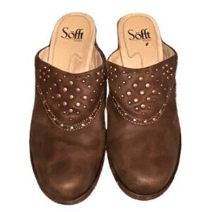Sofft Langston Studded Brown Leather Women's Comfort Slip On Clogs Mules-NIB
